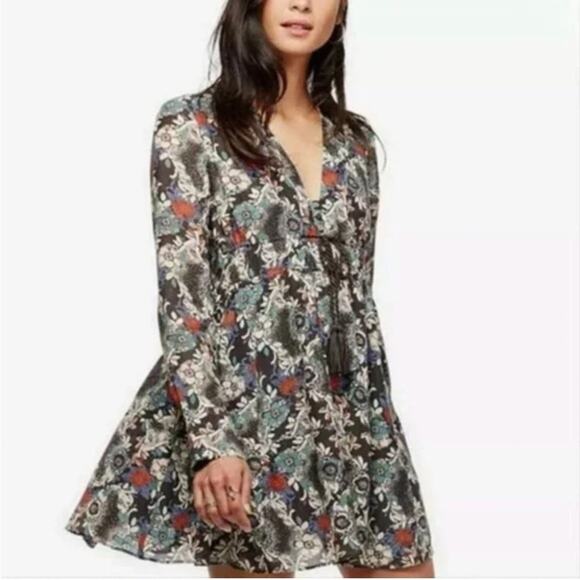 Free People Stealing Fire Floral Print Tunic Mini Dress - Picture 1 of 8
